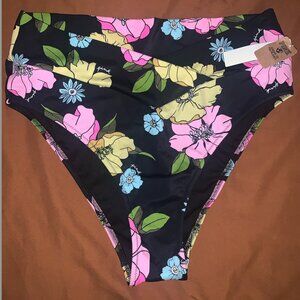 high wasited floral black bathing suit